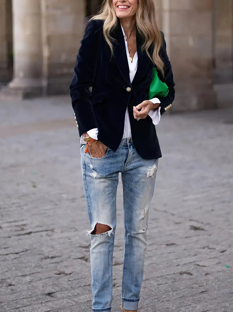 Blazer Femme Classique à Un Bouton Élégant