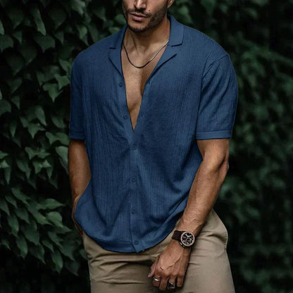 Chemise Homme Coton Lin Manches Courtes Élégante