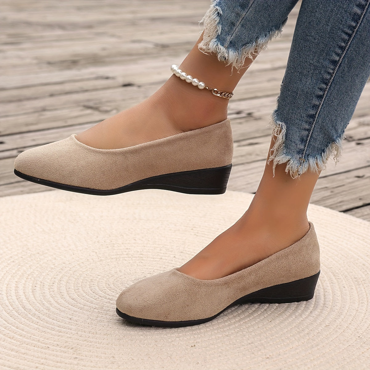 Ballerines Femme Talon Compensé Confortable Texture Douce