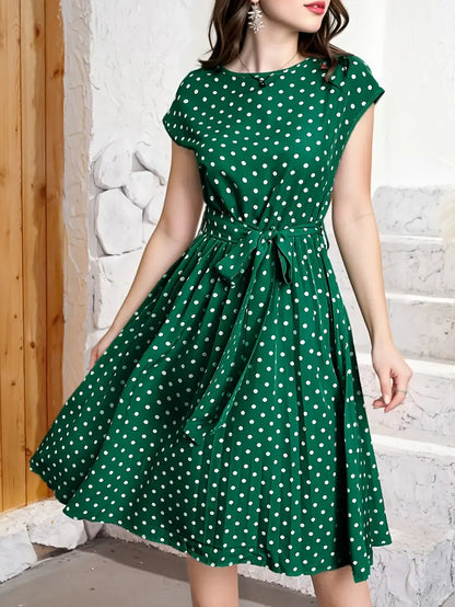 Robe Plissée Élégante pour Femme - Motif Pois Classique et Coupe Flatteuse