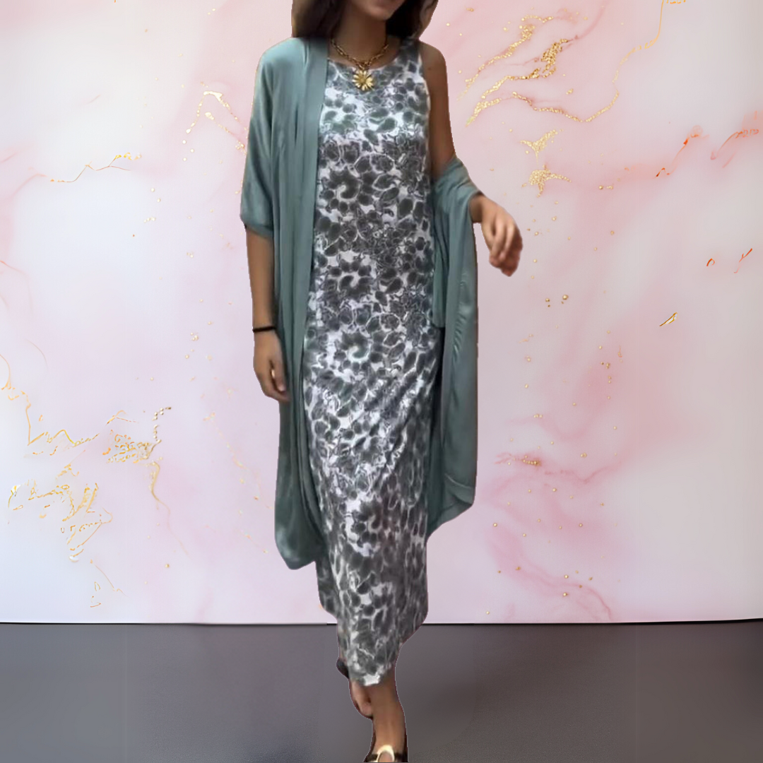 Ensemble Femme Robe Maxi Fluide avec Gilet Coupe Ample Chic