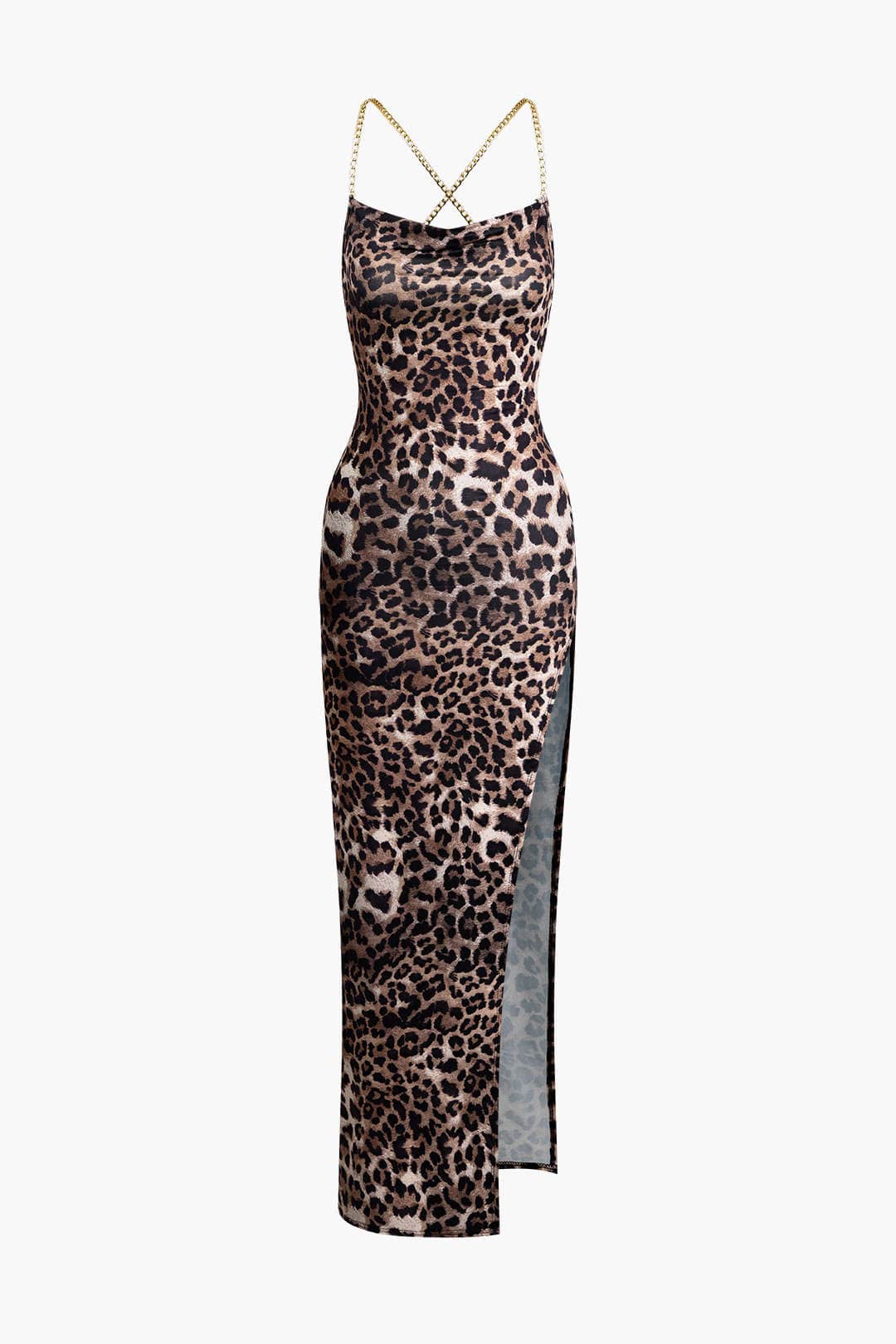 Robe Maxi Léopard Élégante avec Fente sur le Côté