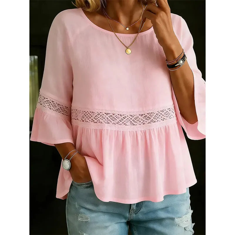 Blouse Femme Fluide Dentelle Manches Volantées