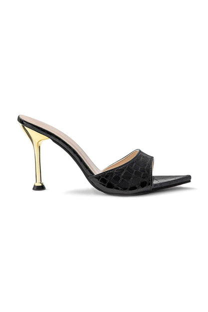 Mules Hauts Talons Noir Gaine Élégantes