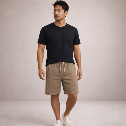 Short Homme Lin Mélangé Taille Cordon Coupe Décontractée