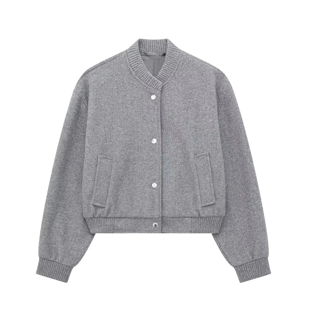 Blouson Bomber Femme Boutons Pression Coupe Courte Moderne