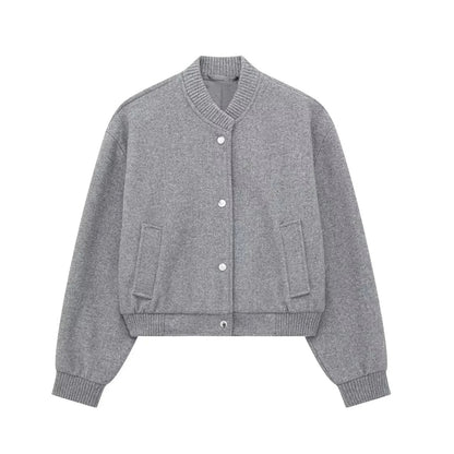 Blouson Bomber Femme Boutons Pression Coupe Courte Moderne