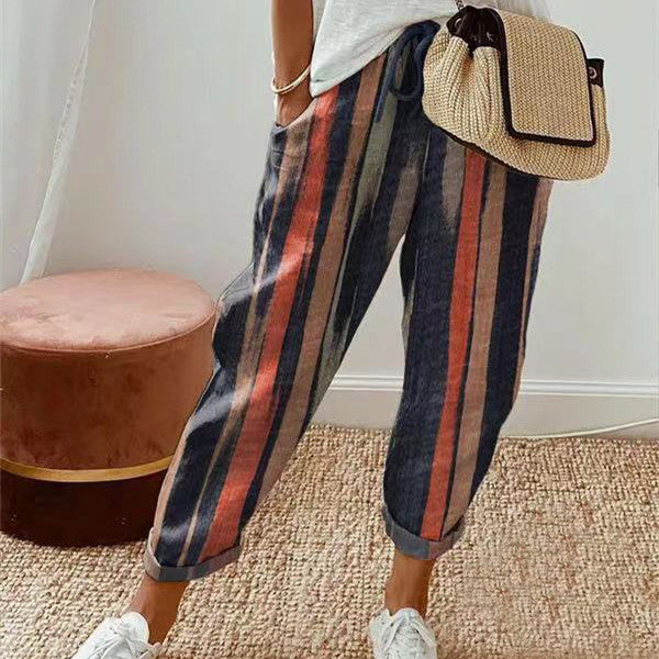 Pantalon femme à rayures tendance décontracté - PanierRoyale