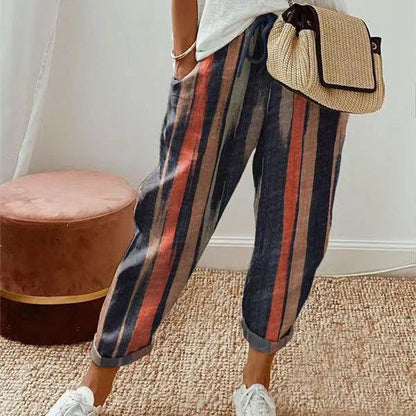 Pantalon femme à rayures tendance décontracté - PanierRoyale