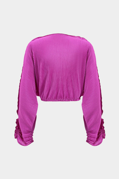 Ensemble Élégant Plissé Crop Top et Pantalon Large