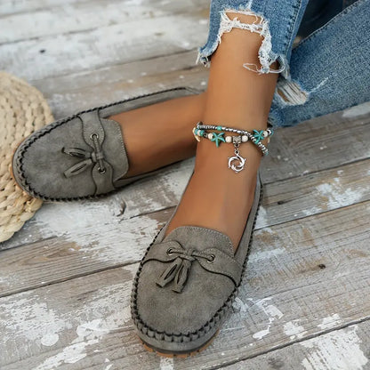 Mocassins Femme Cuir Souple Noeud Décoratif Semelle Flexible