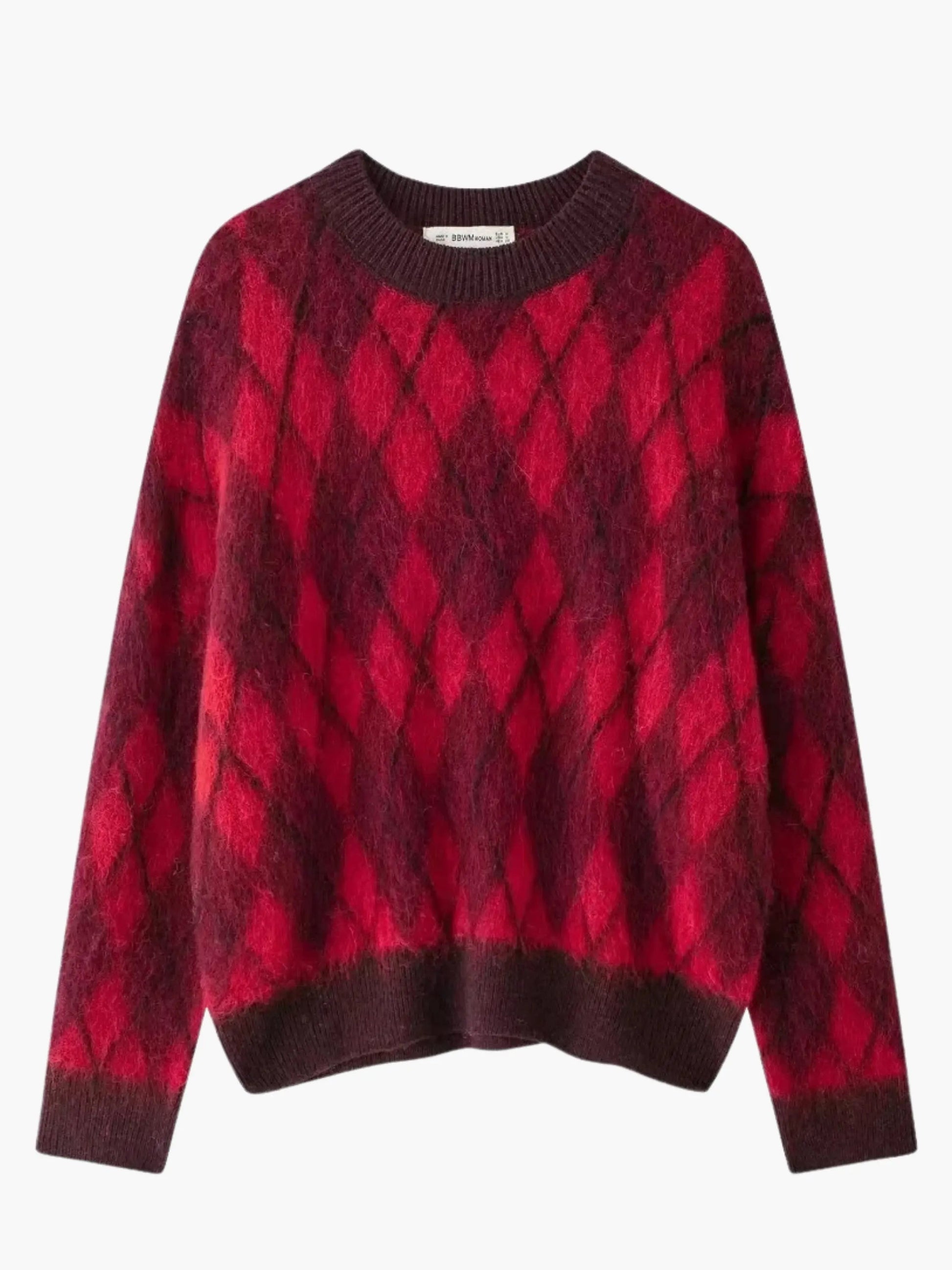 Pull en Maille Vintage à Motif Losange Rouge - BerlinGlamour
