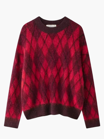 Pull en Maille Vintage à Motif Losange Rouge - BerlinGlamour