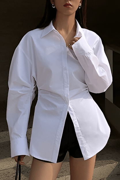 Chemise Blanche Oversize avec Ceinture et Col Classique - BerlinGlamour