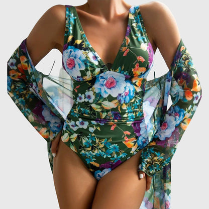 Ensemble Maillot de Bain Femme Polyester Floral Coupe Ajustée - PanierRoyale
