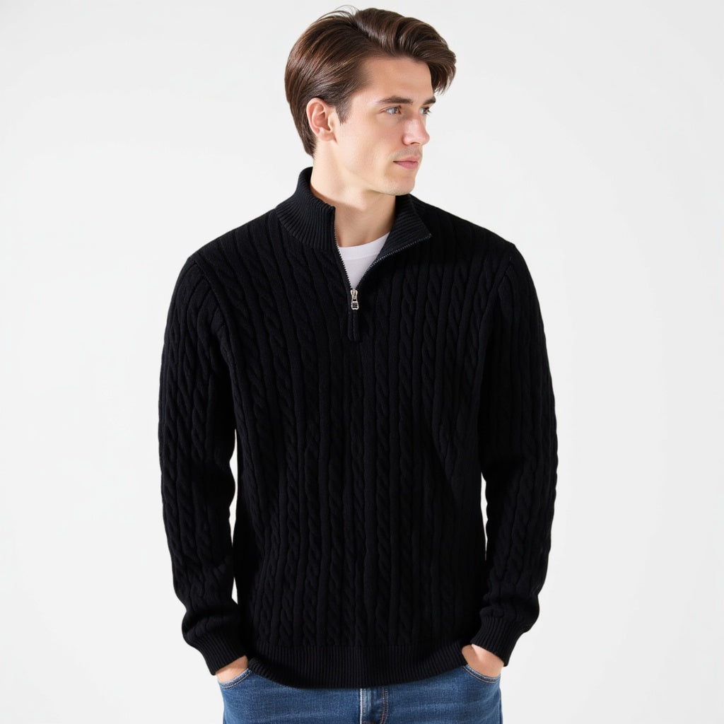 Pull Homme Élégant Col Montant en Laine Mélangée