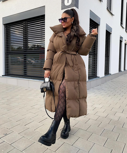 Manteau Femme Long Noir Élégant à Ceinture