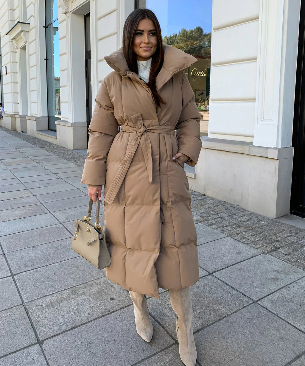 Manteau Femme Long Noir Élégant à Ceinture