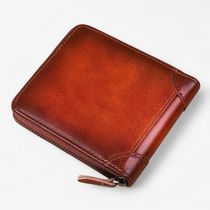 Portefeuille en Cuir Homme avec Fermeture Éclair et Compartiments