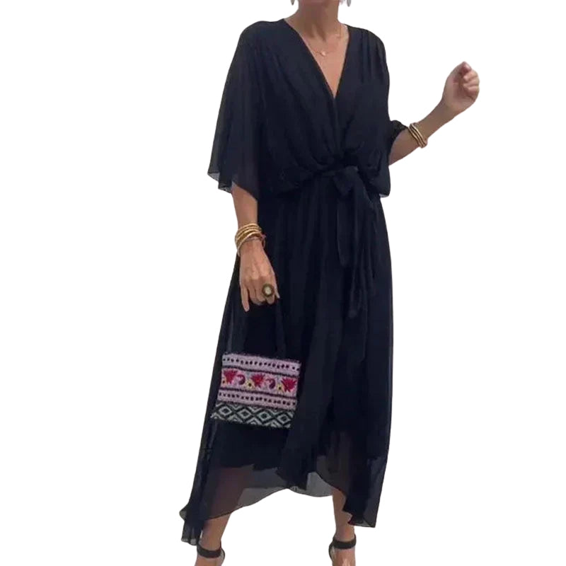 Robe Femme Élégante Manches Longues Col V - PanierRoyale