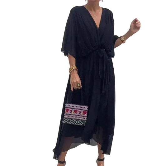 Robe Femme Élégante Manches Longues Col V - PanierRoyale
