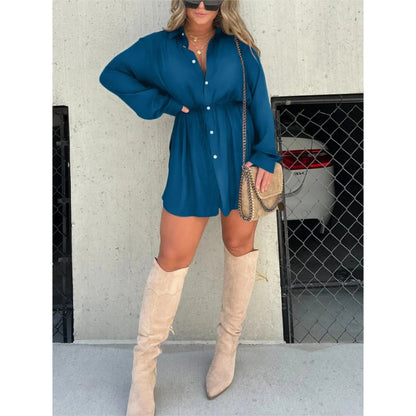 Robe Chemisier Féminine à Ceinture Élastique