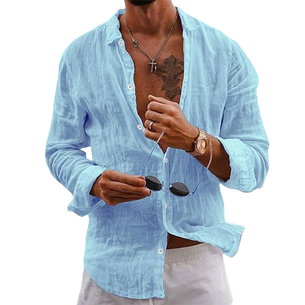 Chemise Homme Coton Blanc Élégant Manches Longues