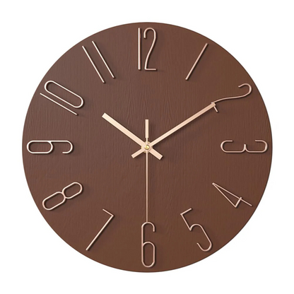 Horloge Murale Design Bois et Chiffres Dorés
