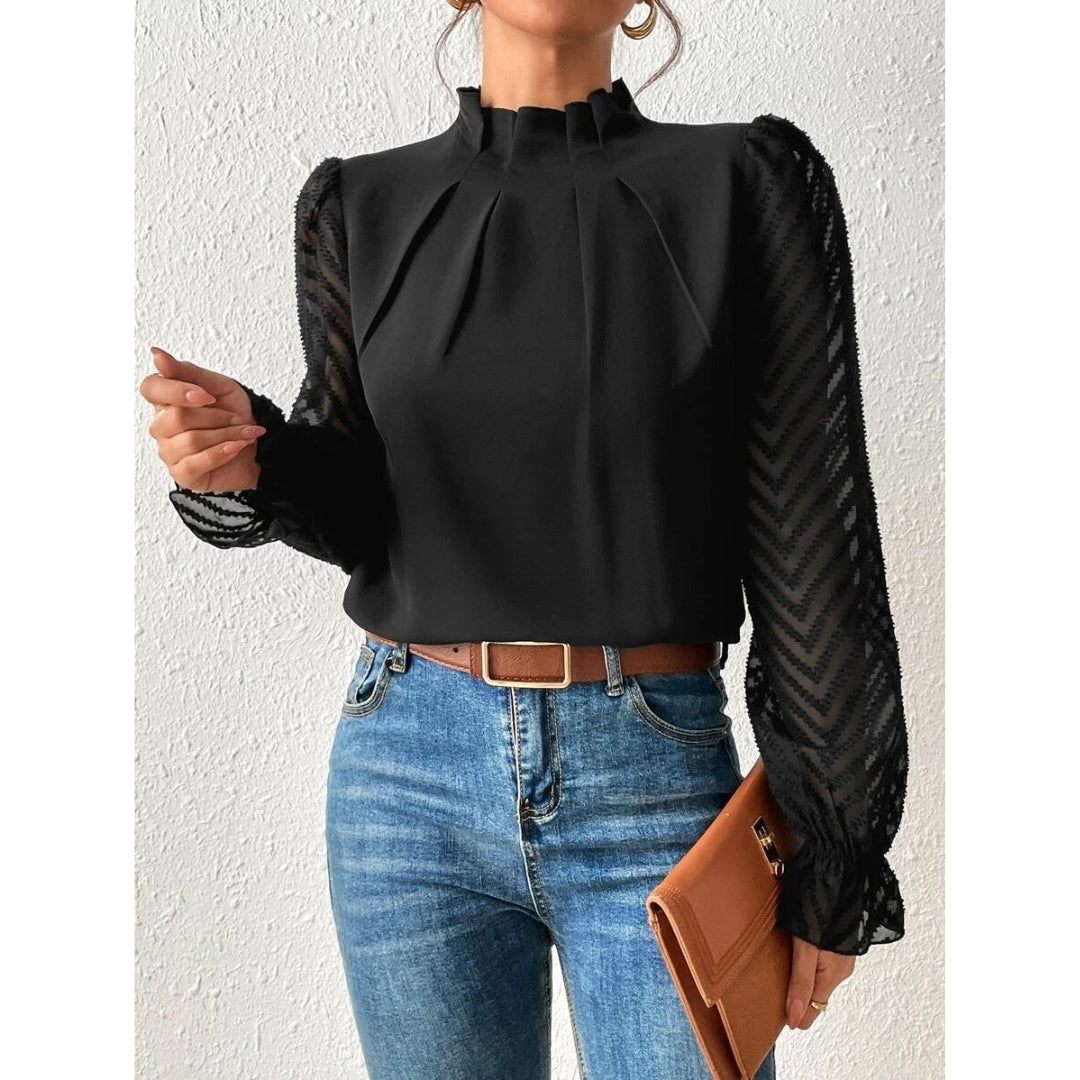 Blouse Femme Col Montant Manches Longues Élégante - PanierRoyale
