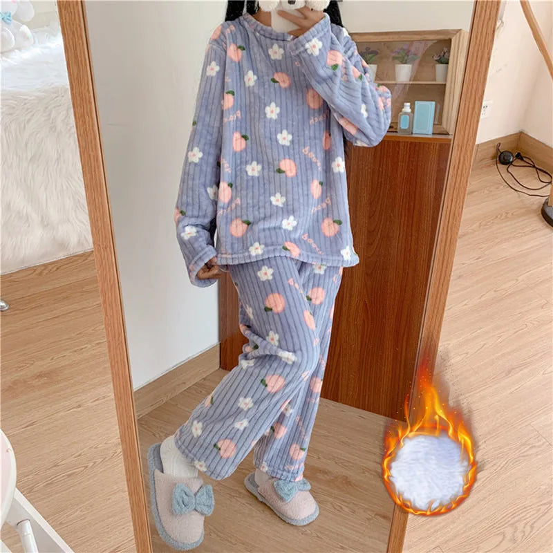 Pyjama Femme Hiver Chaud et Confortable Manches Longues