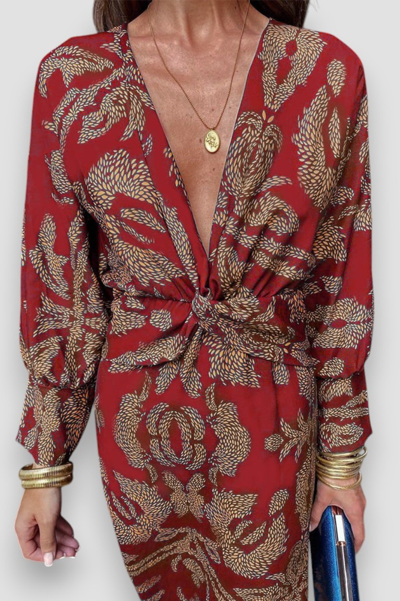 Robe Midi Élégante à Imprimé Floral avec Détail Twist