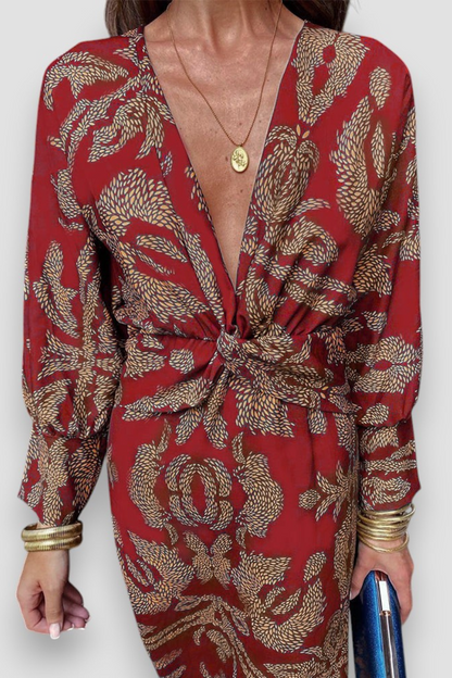 Robe Midi Élégante à Imprimé Floral avec Détail Twist