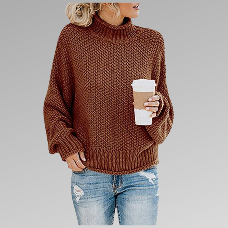 Pull Femme Tricoté Coloré Col Roulé Élégant