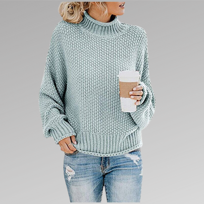 Pull Femme Tricot Orange Col Roulé Chaud