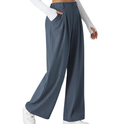 Pantalon Femme Taille Haute Élégant avec Poches Latérales