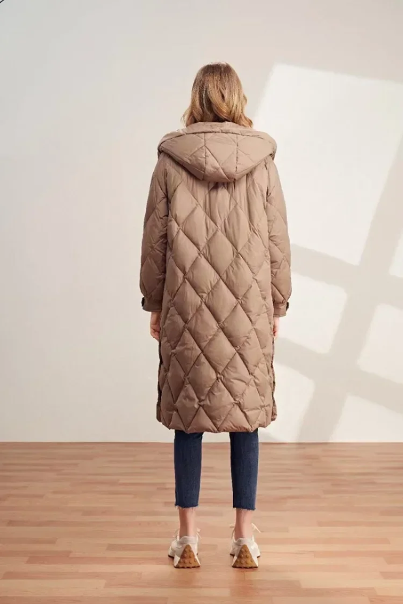 Manteau femme long à capuche avec doublure chauffante