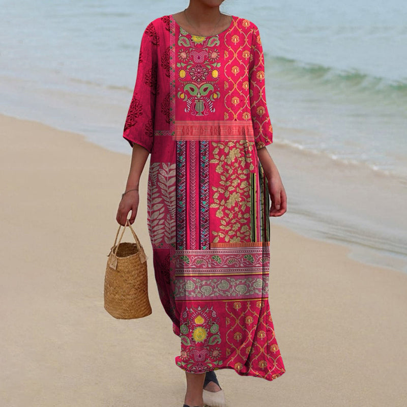 Robe Longue Florale Été Rouge, Coton Léger et Confortable - PanierRoyale