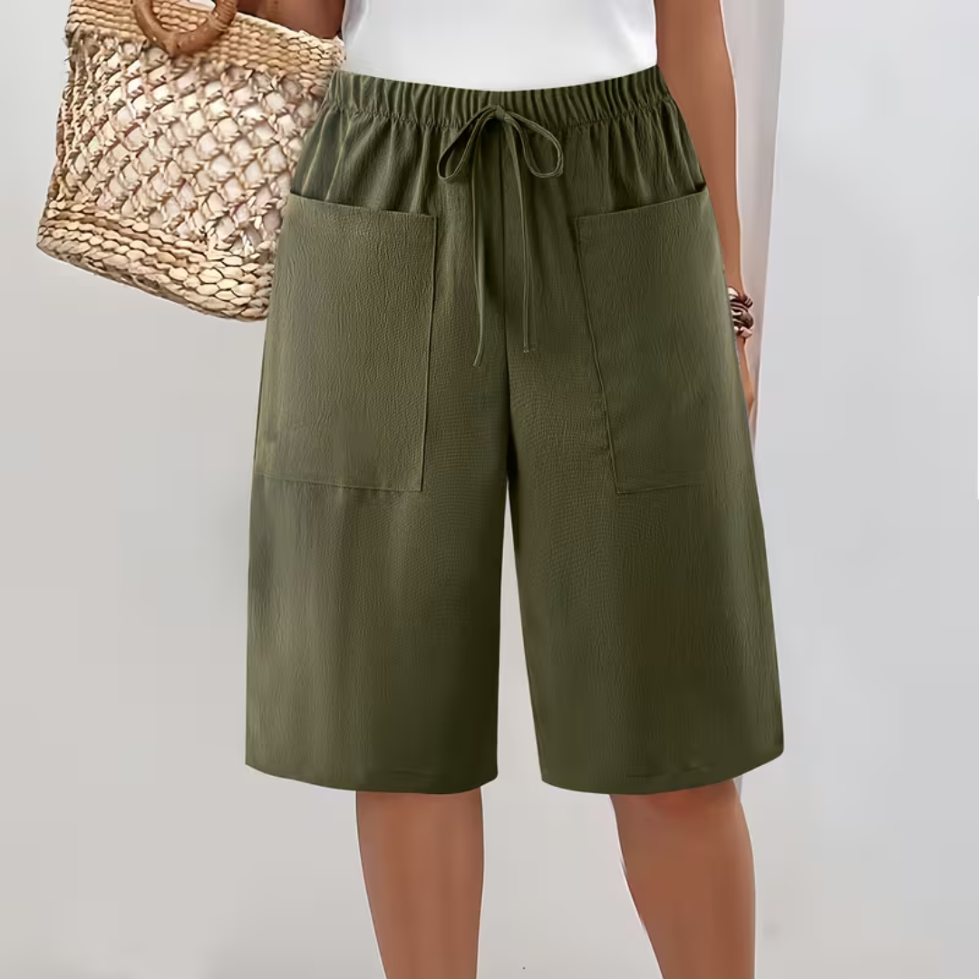 Short long femme Coton Poches Cordon Ajustable