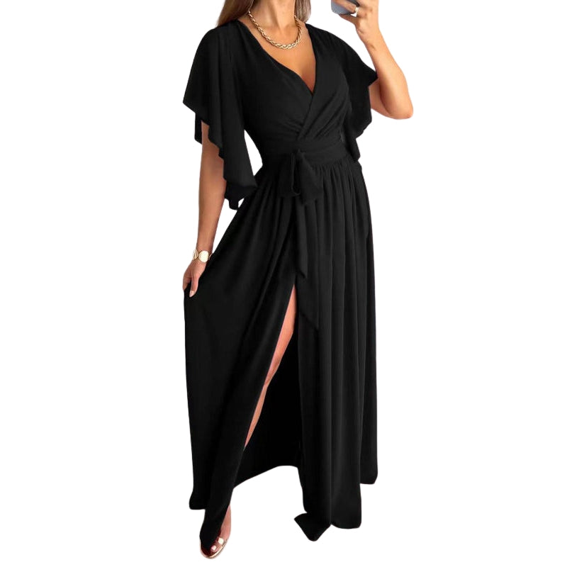 Robe Soirée Manches Courtes Décolleté Plongeant