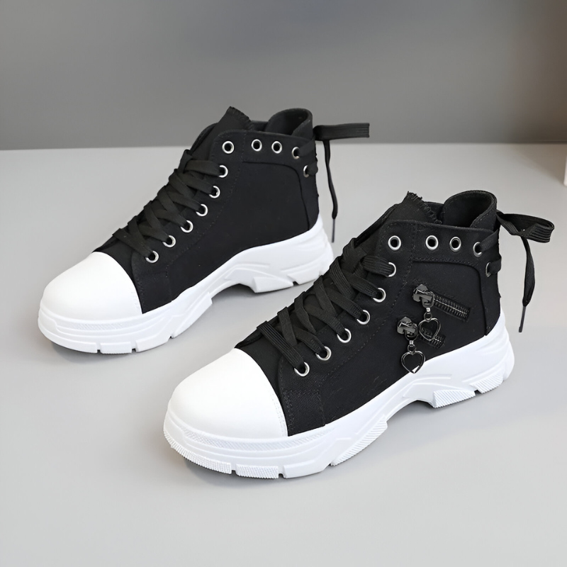 Baskets Hautes Femme Bleu Jeans à Fermeture Éclair