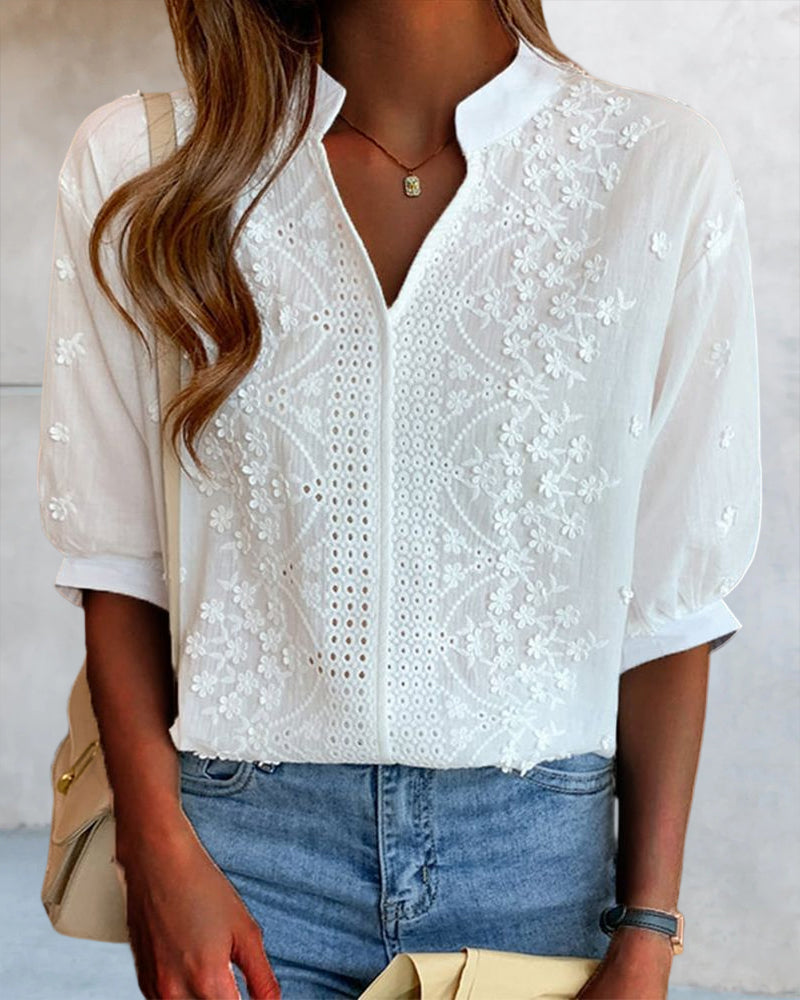 Blouse Femme Décolleté V avec Manches Bouffantes