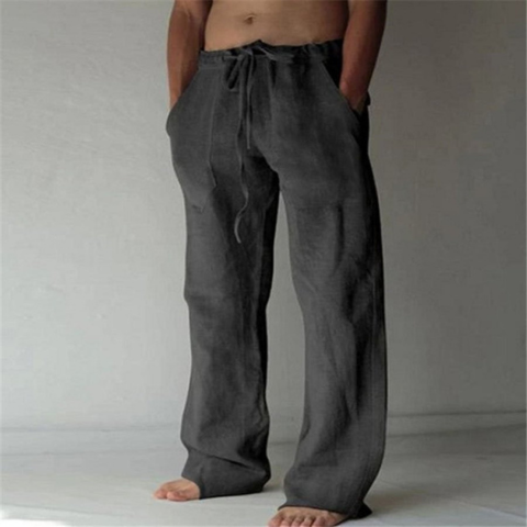 Pantalon Homme Grand Taille en Lin Blanc Élégant