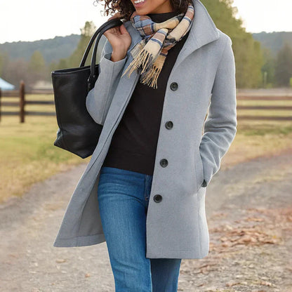 Manteau Femme Hiver Long Élégant avec Boutons