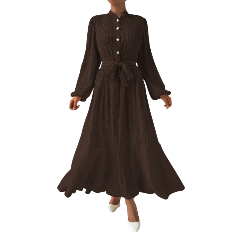 Robe Femme Longue Plissée à Ceinture Élastique