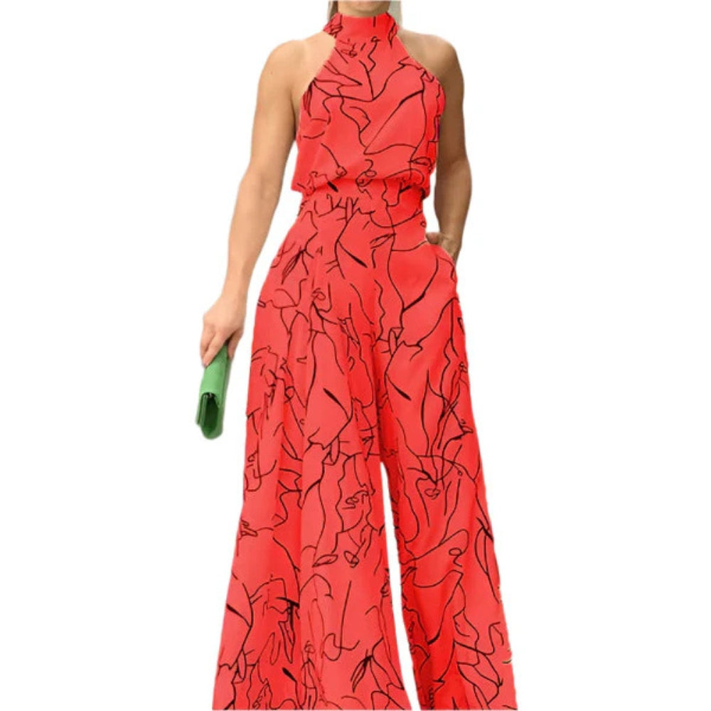 Robe Combinaison Col Rond Imprimé Fleuri Élégante