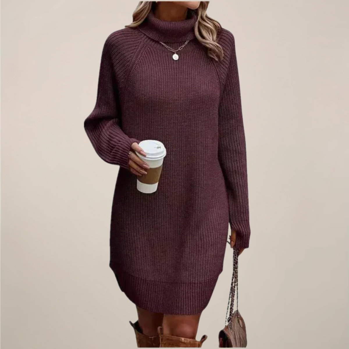 Robe Col Roulé Femme Manches Longues