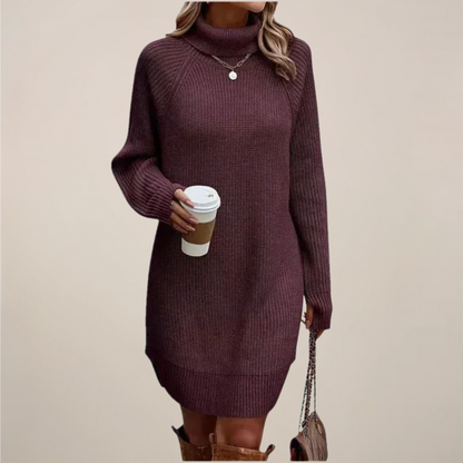 Robe Col Roulé Femme Manches Longues