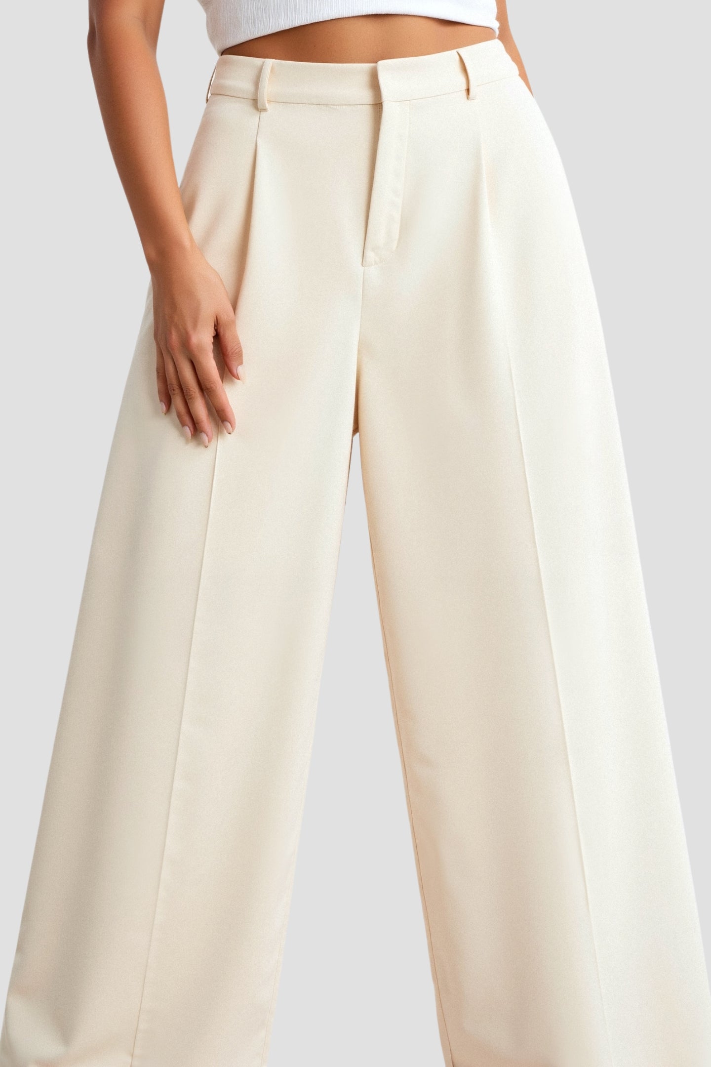 Pantalon Femme Élégant Taille Évasée avec Plis