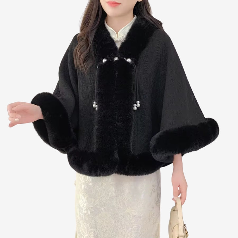 Poncho Hiver Chaud avec Manches Longues et Ceinture Élastique