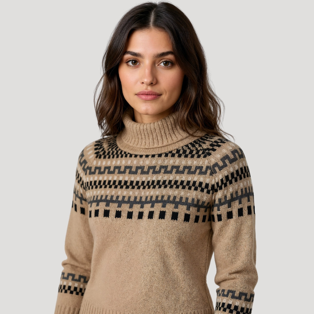 Pull femme col roulé imprimé floral printemps
